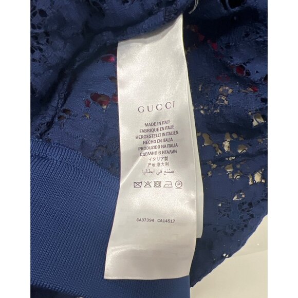 Gucci Lace Bomber Jacket Pink Navy Cream Zip-Up Logo Patch - Picture 12 of 16